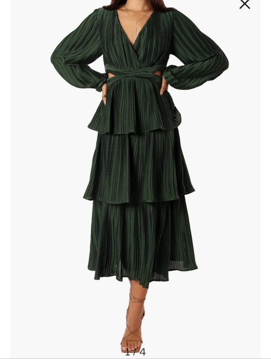 Petal & Pup Dresses & Skirts - Petal & Pup Dark Green Tiered V-Neck Midi Dress